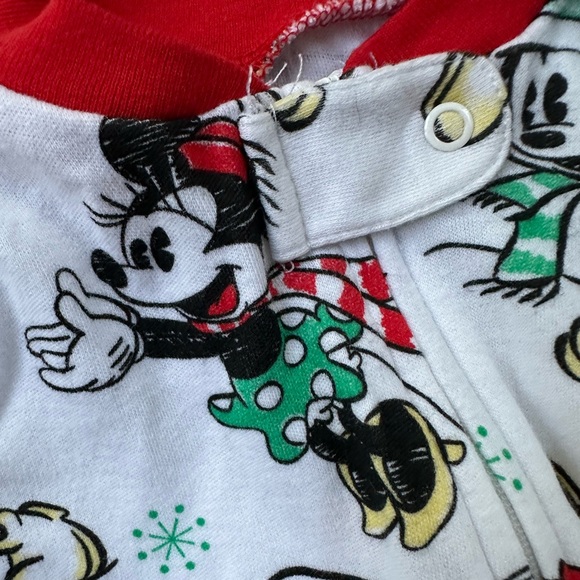 DISNEY Mickey & Minnie Mouse Winter Full-Zip Footed Onesie Red Trim ~ 0-3 mos - Picture 4 of 7